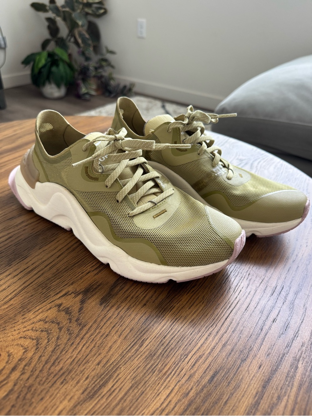 Sorel - Women's Olive Green Mesh Lace-Up Sneakers with Cushioned Sole